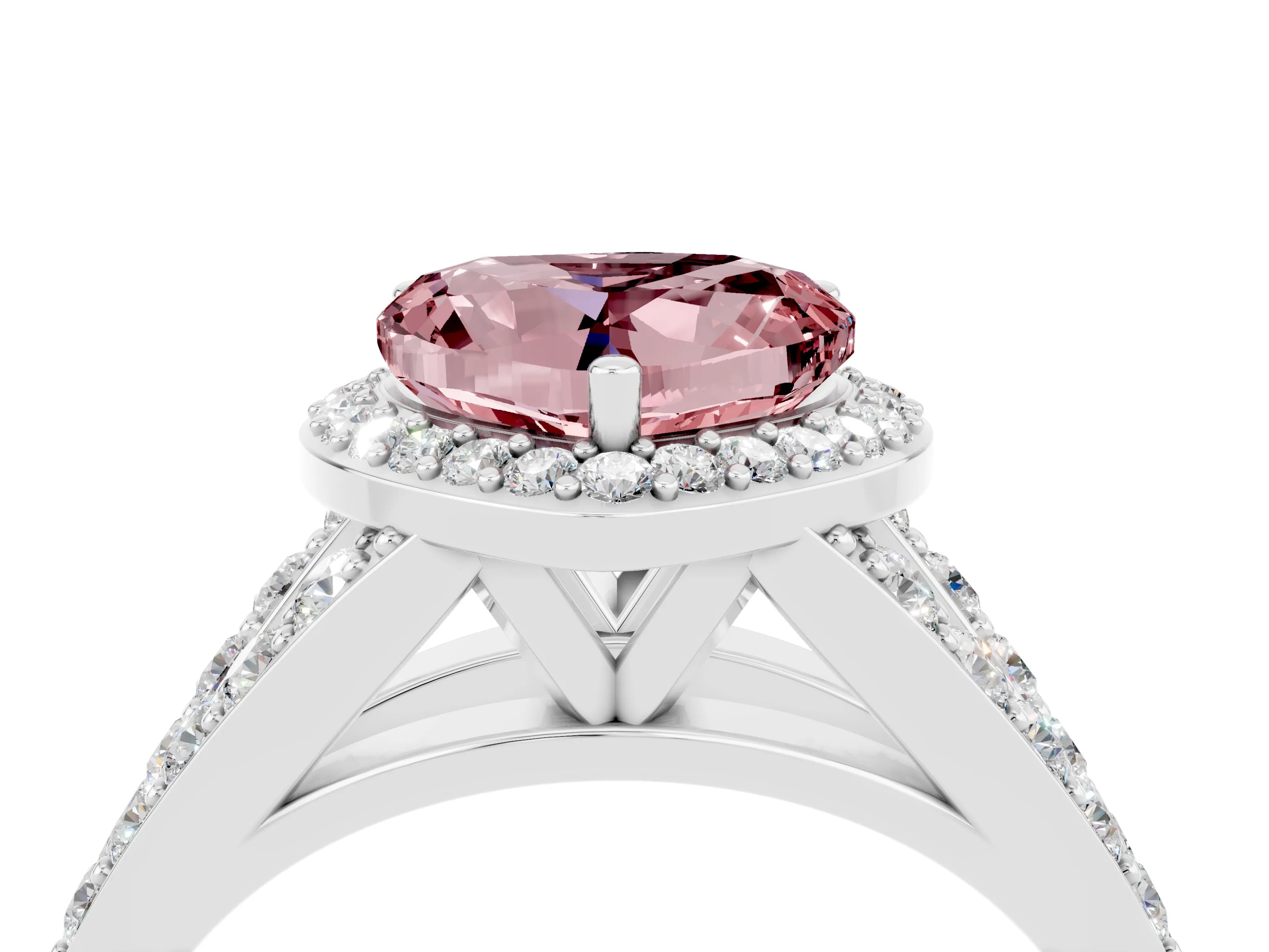 White gold Heart Cut Morganite Split Shank Halo Ring with Four-Prong Setting_57
