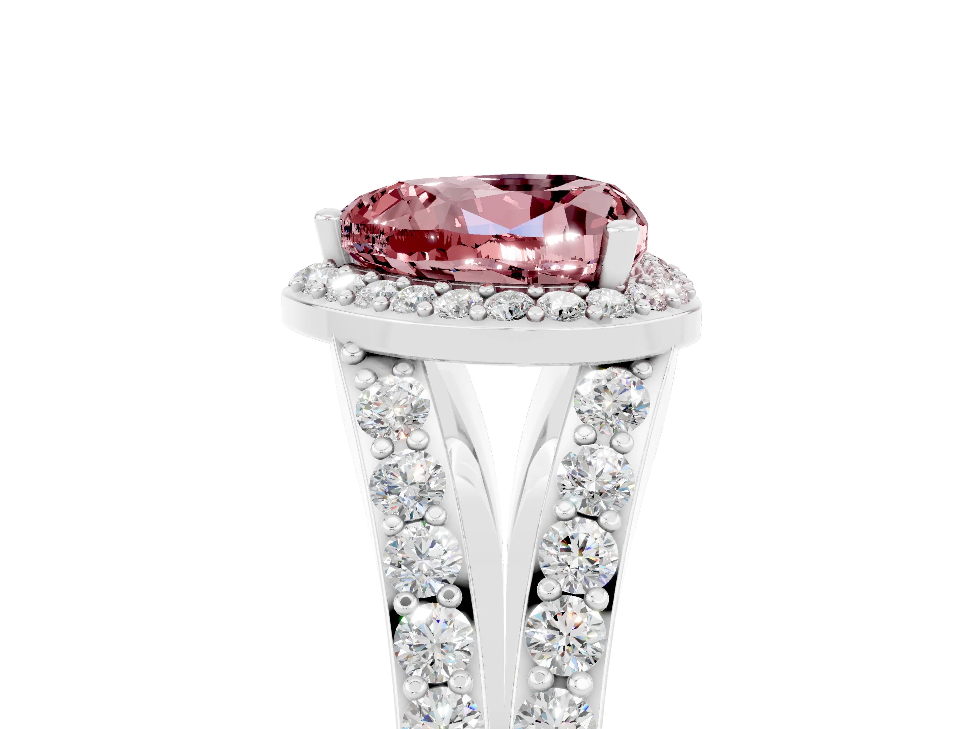 White gold Heart Cut Morganite Split Shank Halo Ring with Four-Prong Setting_58
