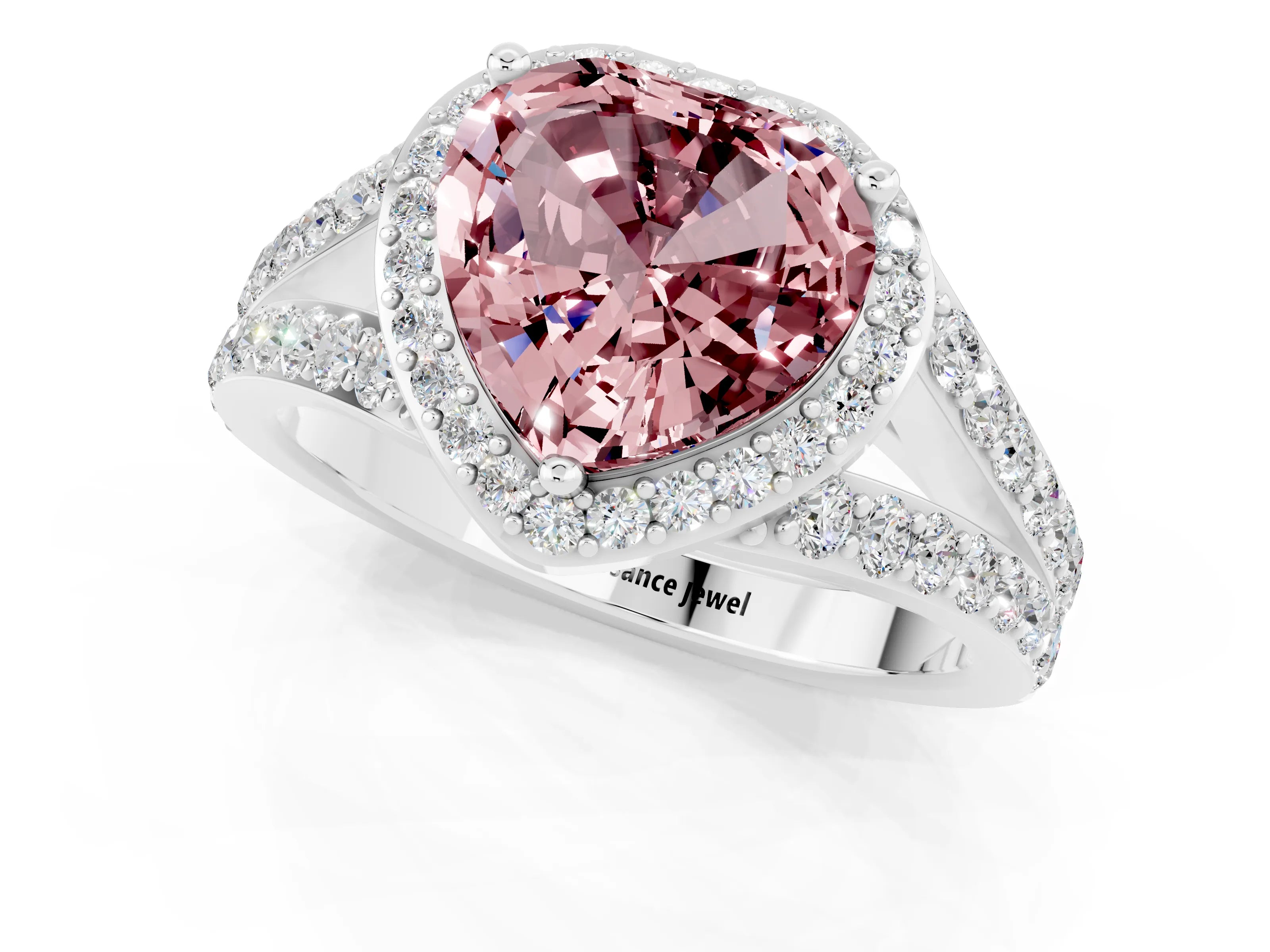 White gold Heart Cut Morganite Split Shank Halo Ring with Four-Prong Setting_59