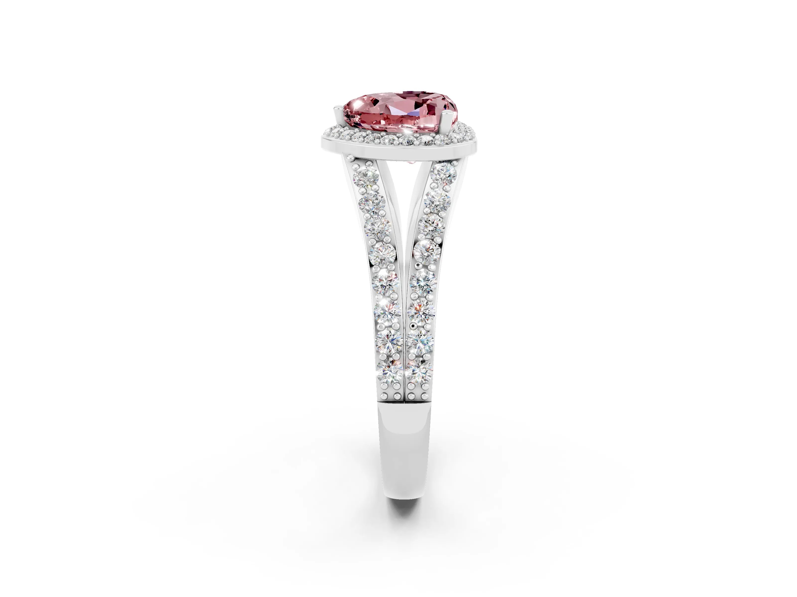 White gold Heart Cut Morganite Split Shank Halo Ring with Four-Prong Setting_60