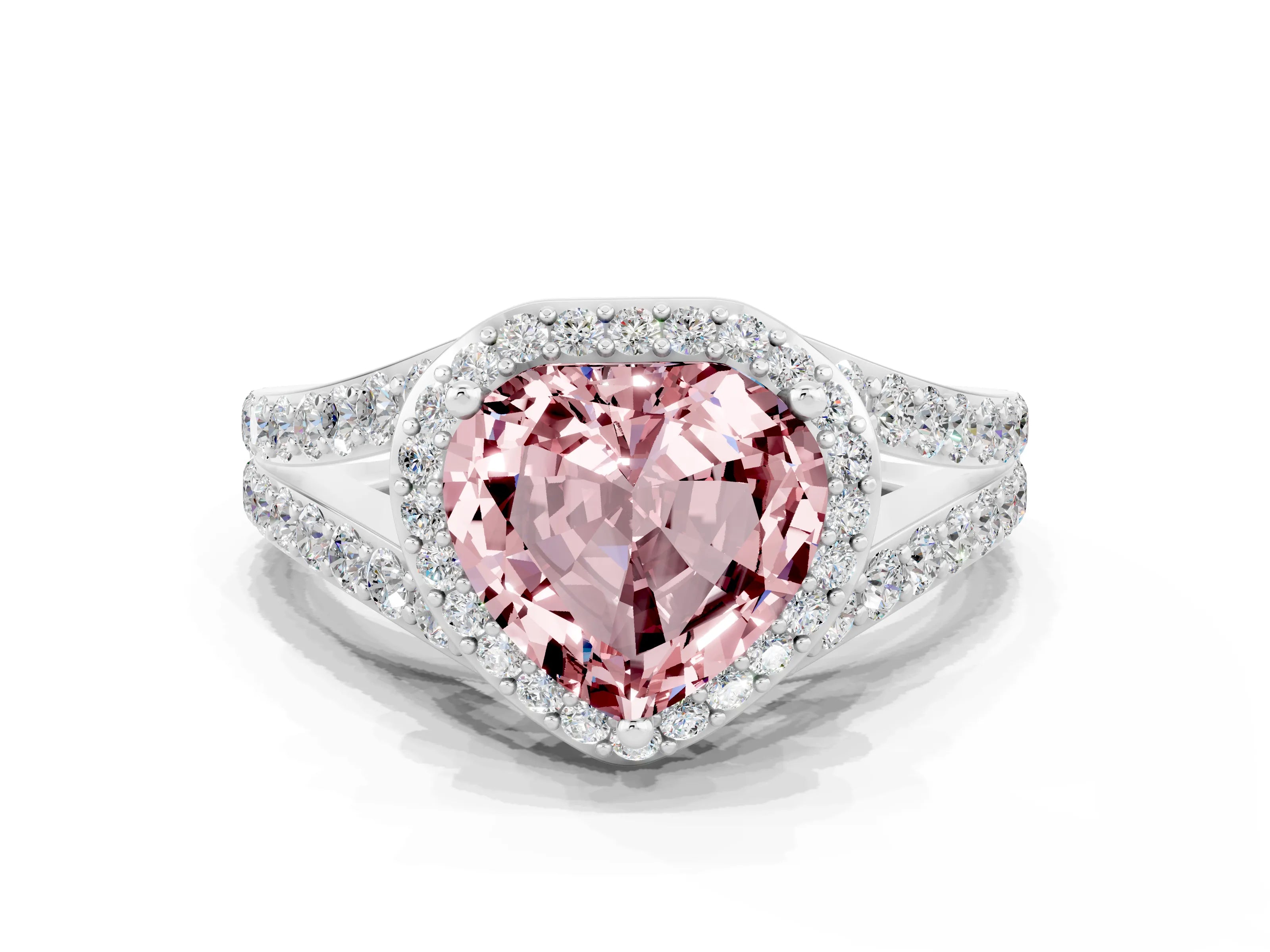White gold Heart Cut Morganite Split Shank Halo Ring with Four-Prong Setting_60