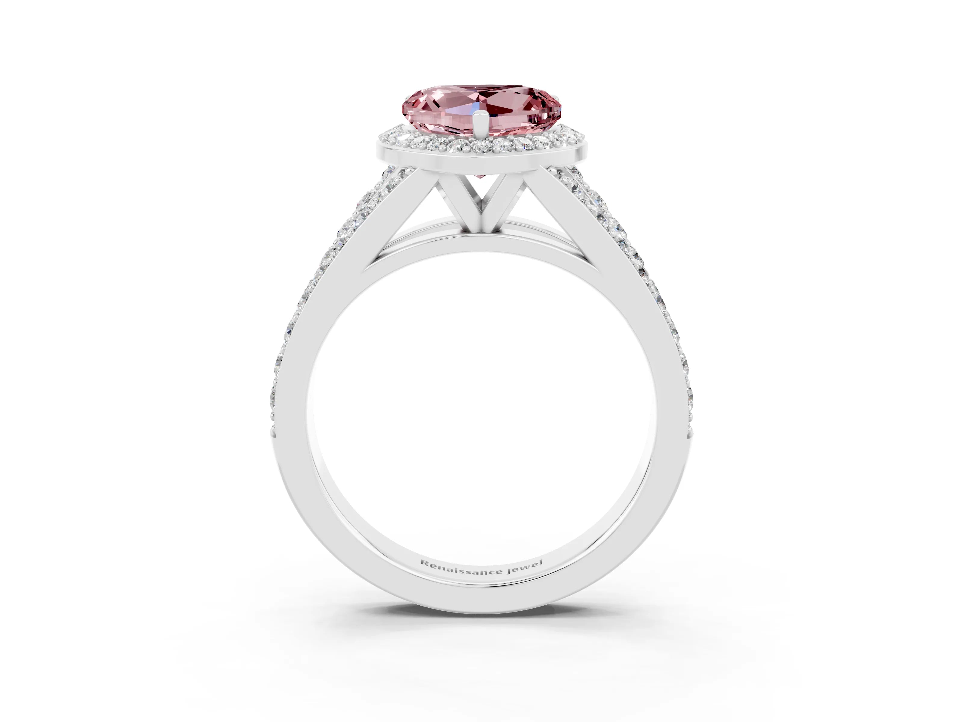 White gold Heart Cut Morganite Split Shank Halo Ring with Four-Prong Setting_61