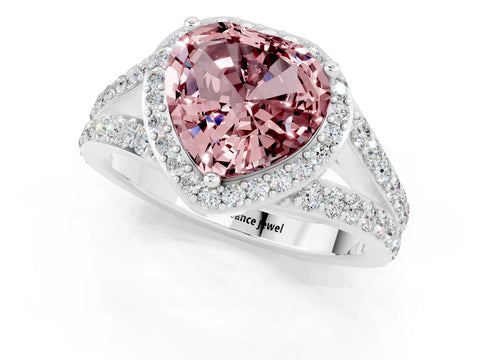 White gold Heart Cut Morganite Split Shank Halo Ring with Four-Prong Setting_61