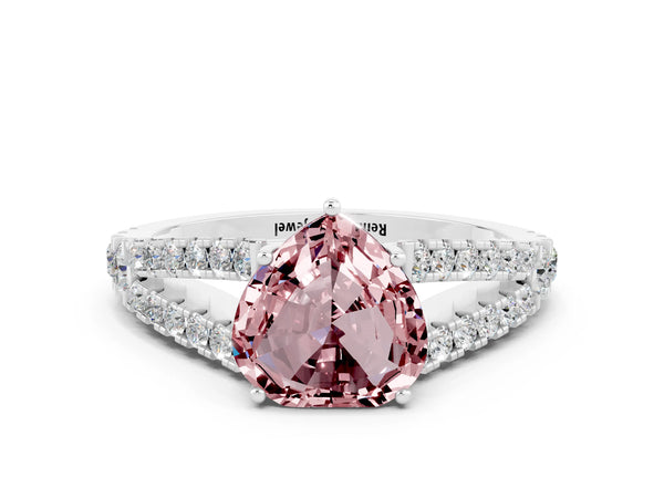 Platinum Heart Cut Morganite Split Shank Pavé Engagement Ring with Four-Prong Setting