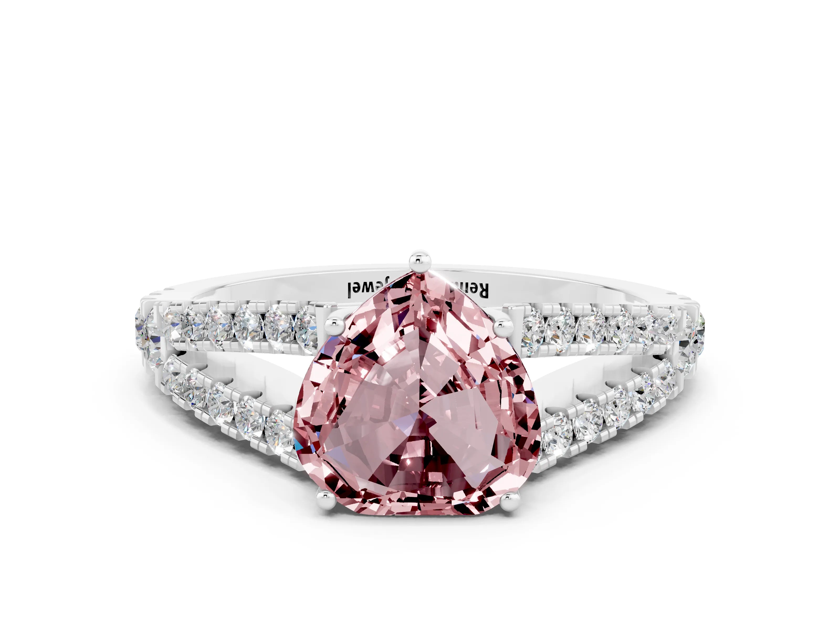 White gold Heart Cut Morganite Split Shank Pavé Engagement Ring with Four-Prong Setting_12