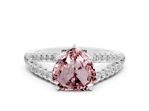 White gold Heart Cut Morganite Split Shank Pavé Engagement Ring with Four-Prong Setting_12