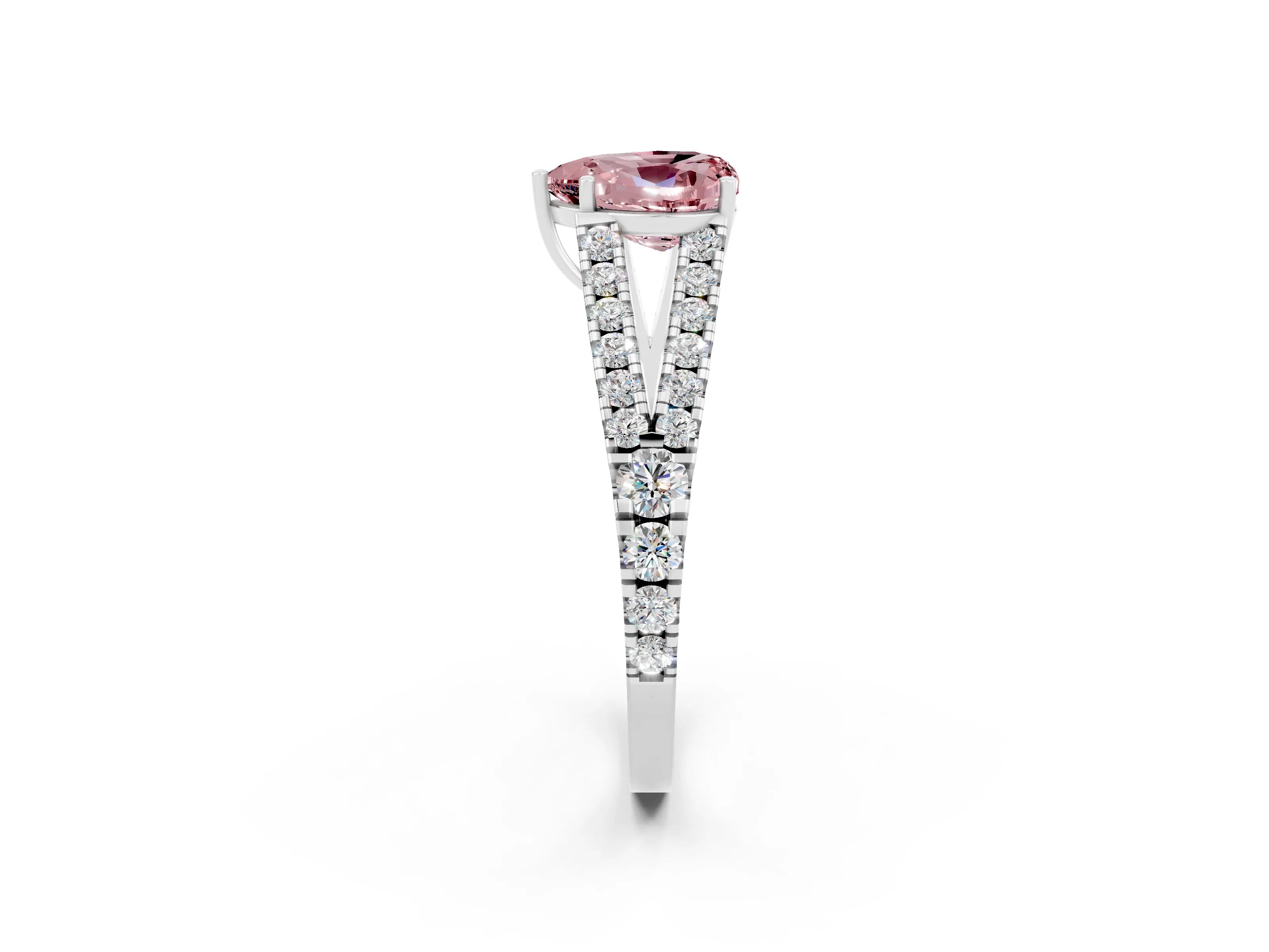 White gold Heart Cut Morganite Split Shank Pavé Engagement Ring with Four-Prong Setting_14