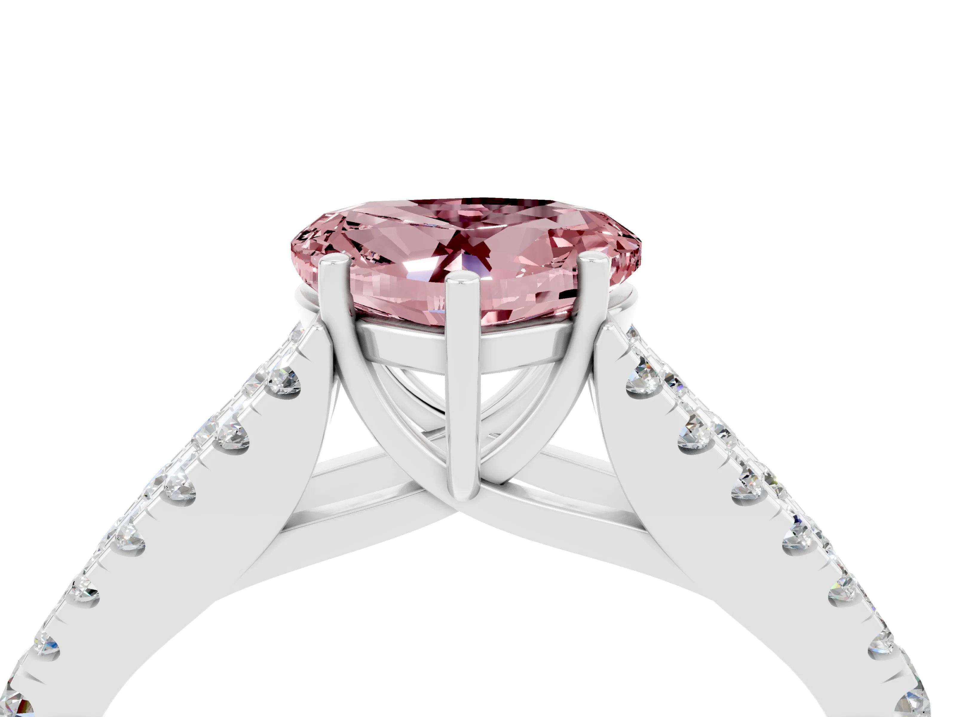White gold Heart Cut Morganite Split Shank Pavé Engagement Ring with Four-Prong Setting_16
