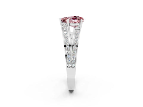 White gold Heart Cut Morganite Split Shank Ring with Pavé Band and Four-Prong Setting_2