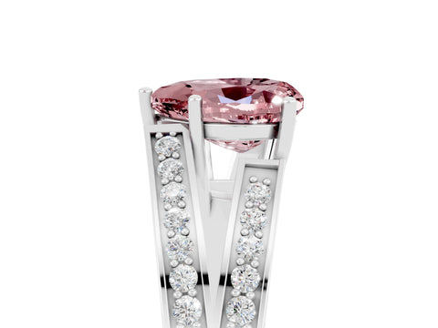 White gold Heart Cut Morganite Split Shank Ring with Pavé Band and Four-Prong Setting_5