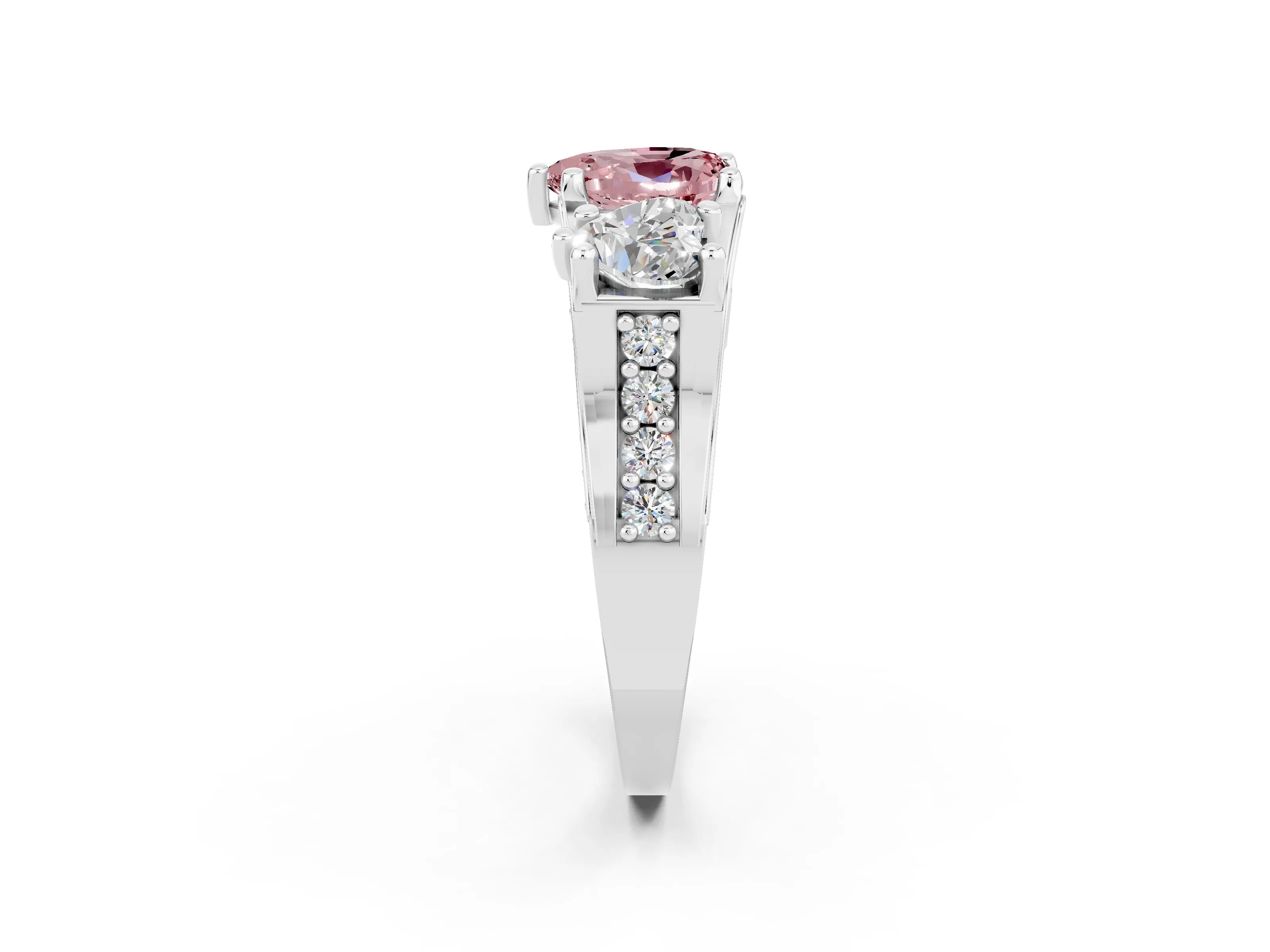 White gold Heart Cut Morganite Three-Stone Ring with Channel Set Band and Four-Prong Setting_2
