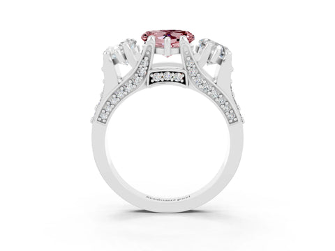 White gold Heart Cut Morganite Three-Stone Ring with Channel Set Band and Four-Prong Setting_3