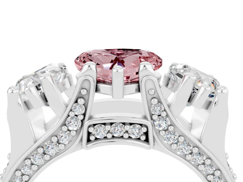White gold Heart Cut Morganite Three-Stone Ring with Channel Set Band and Four-Prong Setting_4