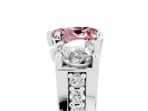 White gold Heart Cut Morganite Three-Stone Ring with Channel Set Band and Four-Prong Setting_5
