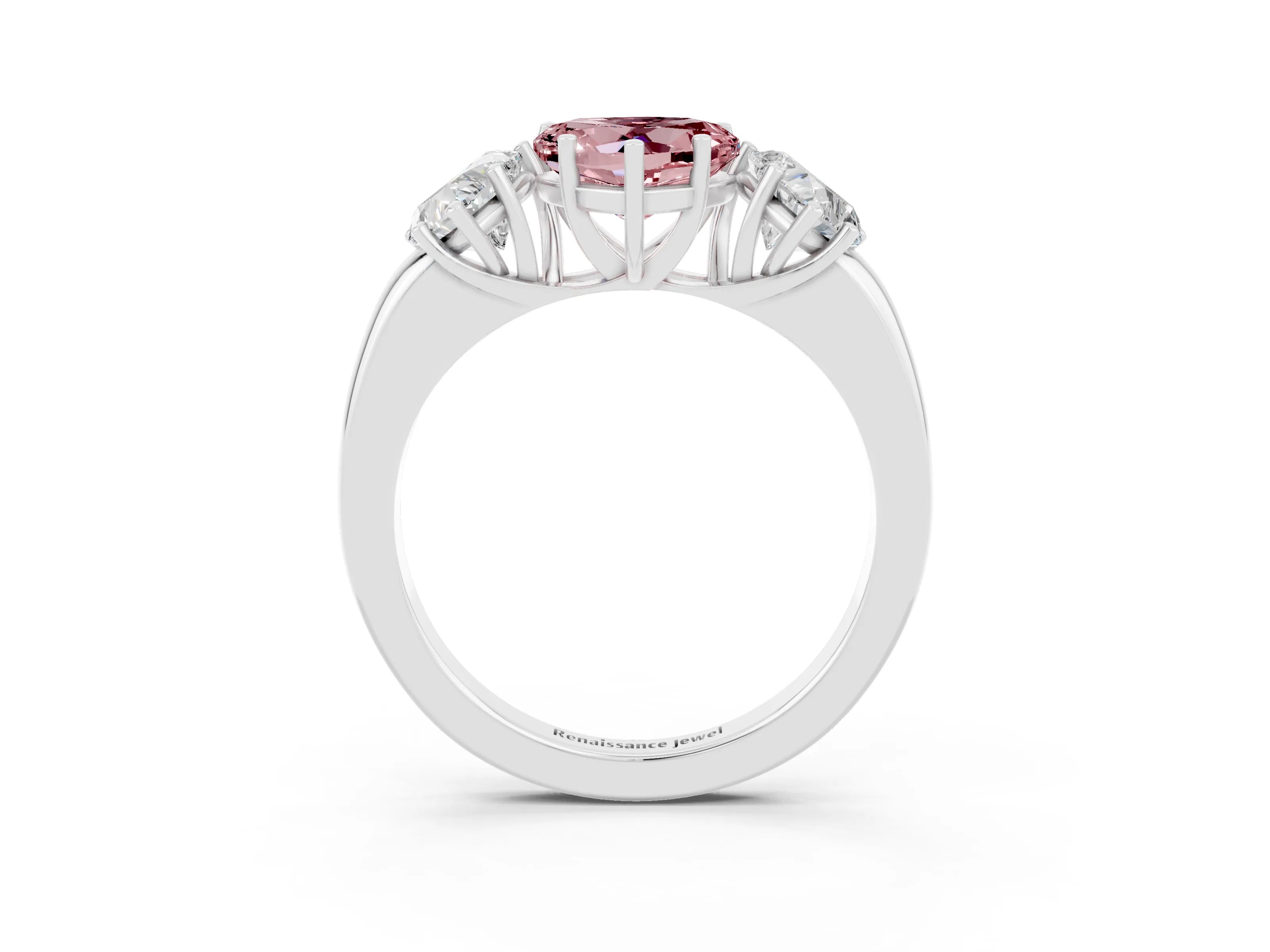 White gold Heart Cut Morganite Three-Stone Ring with Four-Prong Setting and Classic Band_3