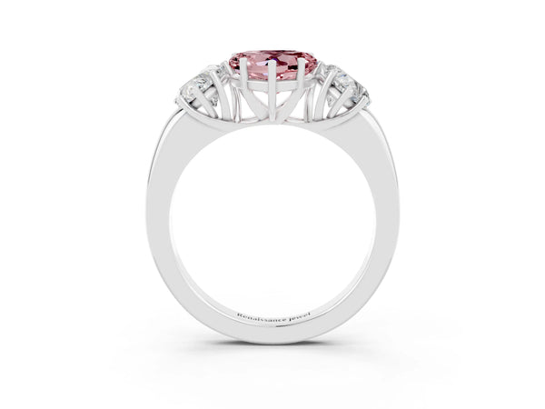 White gold Heart Cut Morganite Three-Stone Ring with Four-Prong Setting and Classic Band