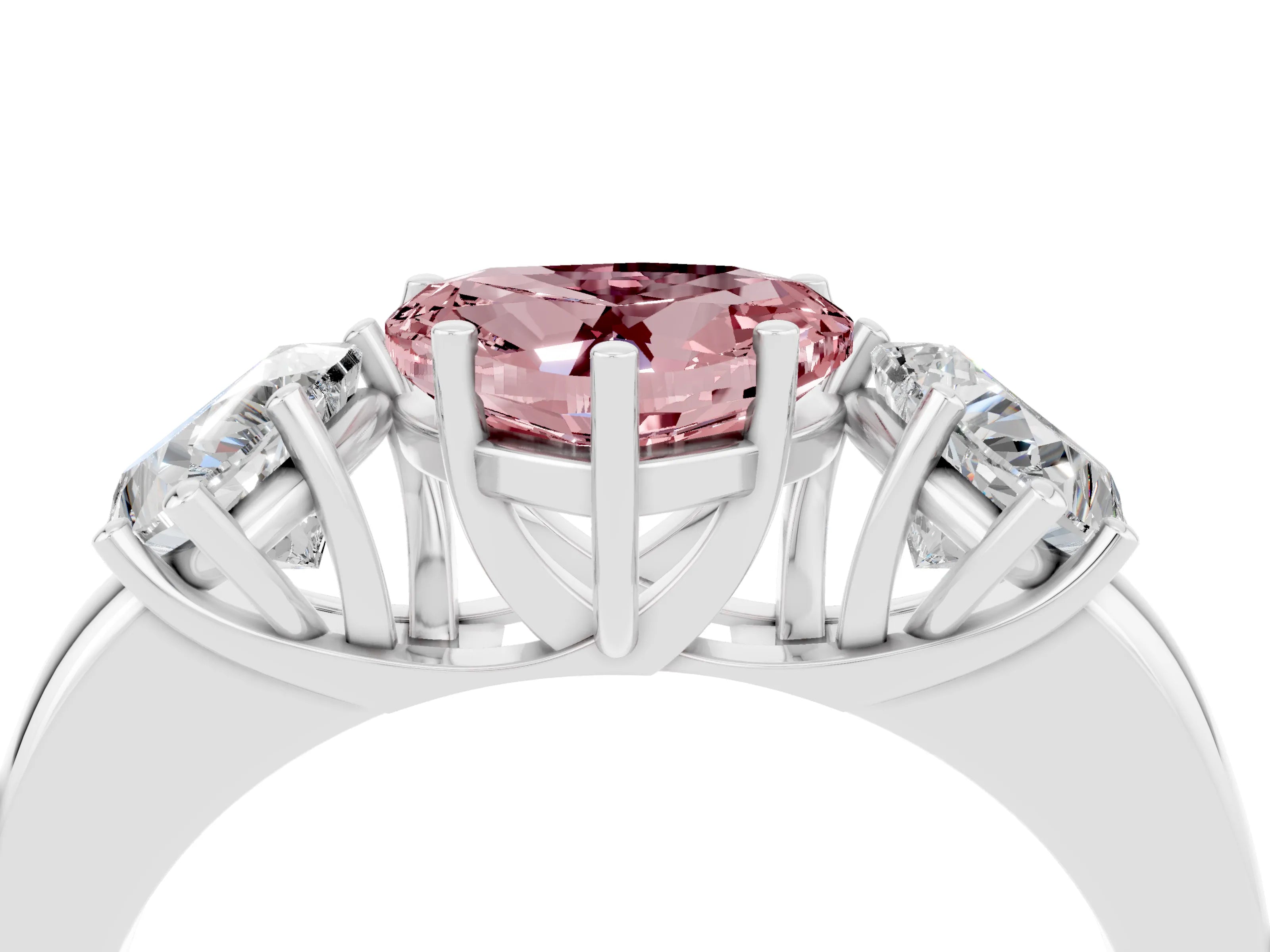 White gold Heart Cut Morganite Three-Stone Ring with Four-Prong Setting and Classic Band_4