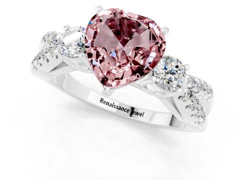 White gold Heart Cut Morganite Three-Stone Ring with Pavé Split Shank and Four-Prong Setting_25