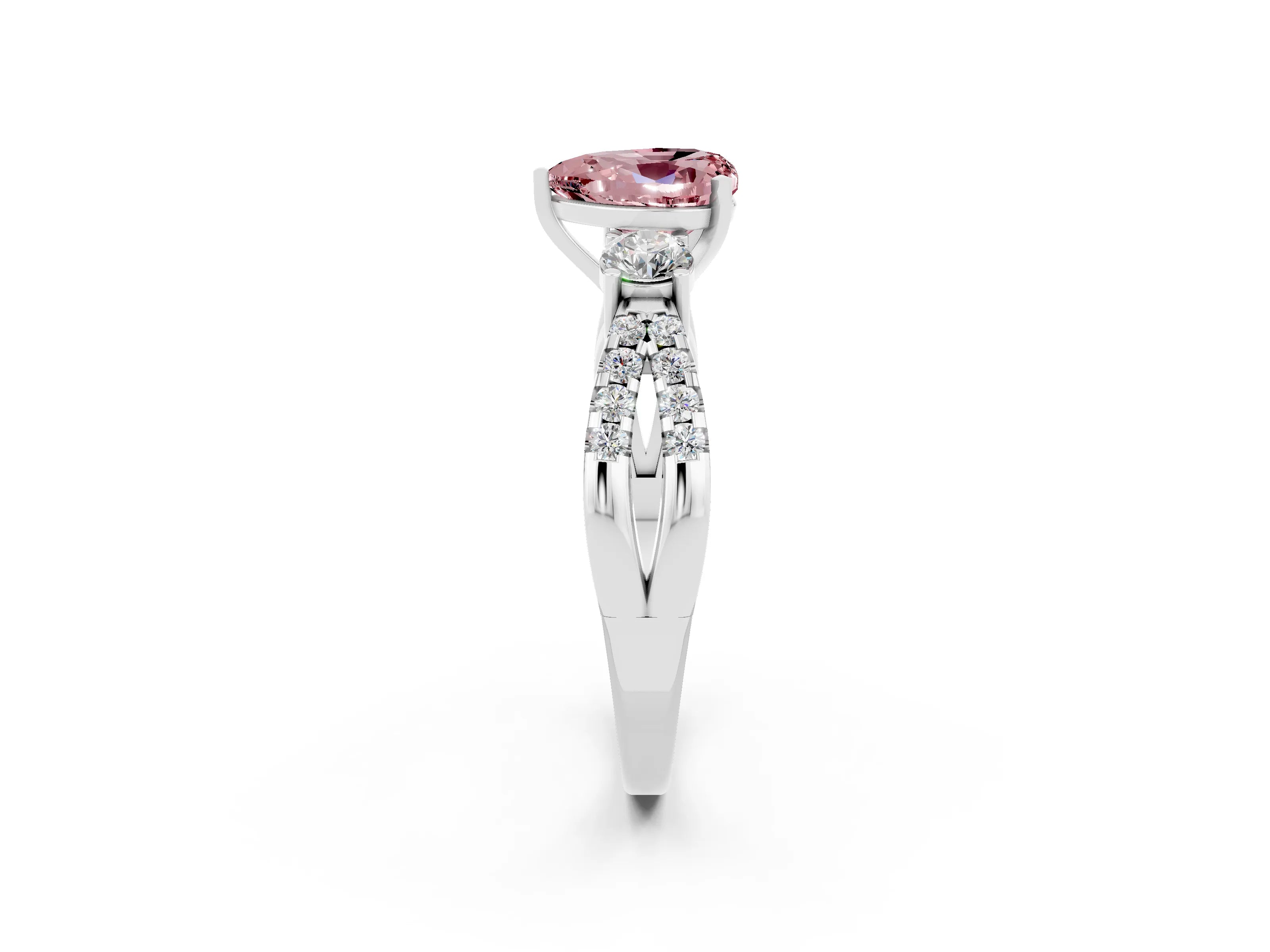 White gold Heart Cut Morganite Three-Stone Ring with Pavé Split Shank and Four-Prong Setting_26