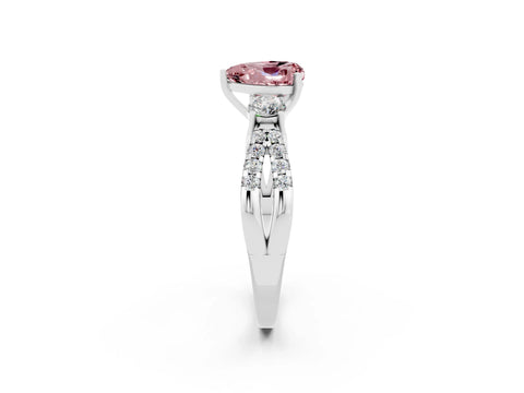 White gold Heart Cut Morganite Three-Stone Ring with Pavé Split Shank and Four-Prong Setting_26