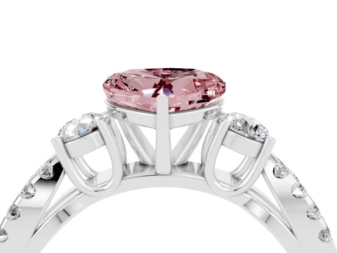 White gold Heart Cut Morganite Three-Stone Ring with Pavé Split Shank and Four-Prong Setting_28