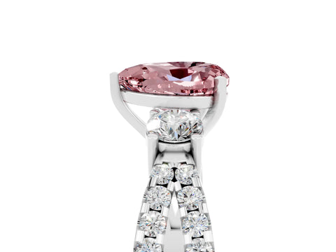 White gold Heart Cut Morganite Three-Stone Ring with Pavé Split Shank and Four-Prong Setting_29