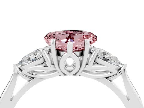 White gold Heart Cut Morganite Three-Stone Ring with Pear Side Stones and Four-Prong Setting_16