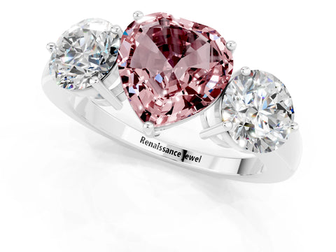 White gold Heart Cut Morganite Three-Stone Ring with Prong Setting and Classic Band_1
