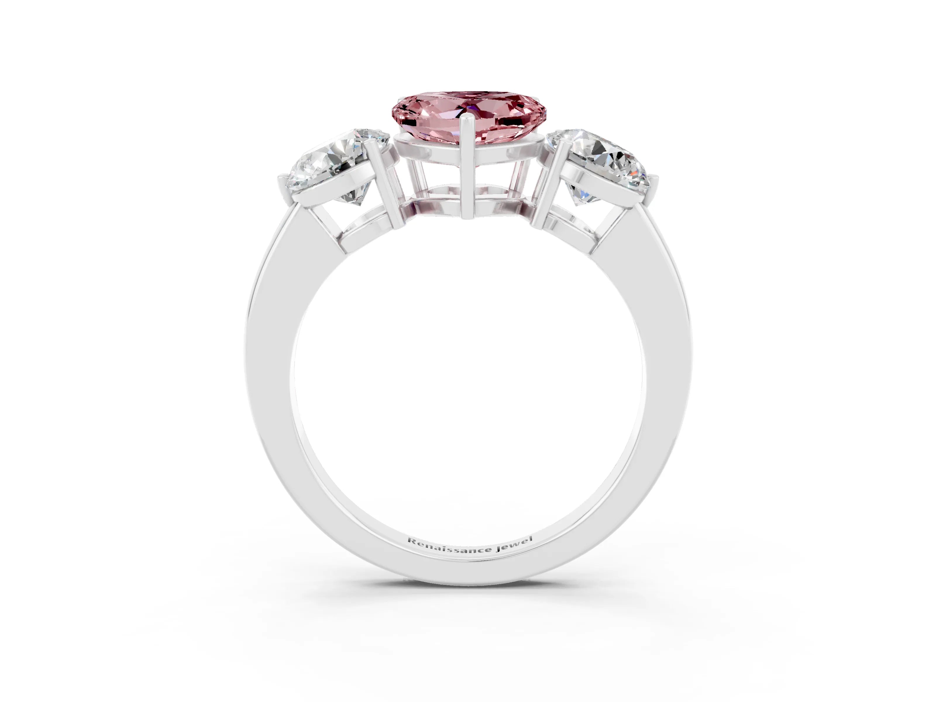 White gold Heart Cut Morganite Three-Stone Ring with Prong Setting and Classic Band_3
