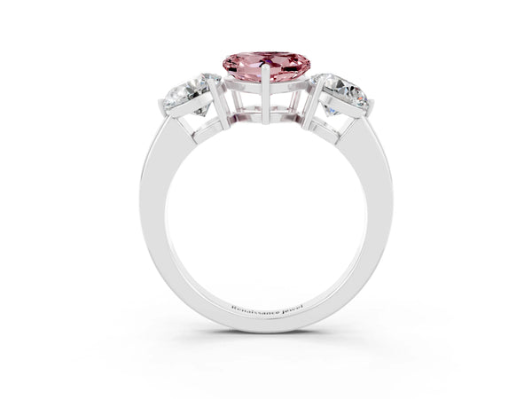 White gold Heart Cut Morganite Three-Stone Ring with Prong Setting and Classic Band