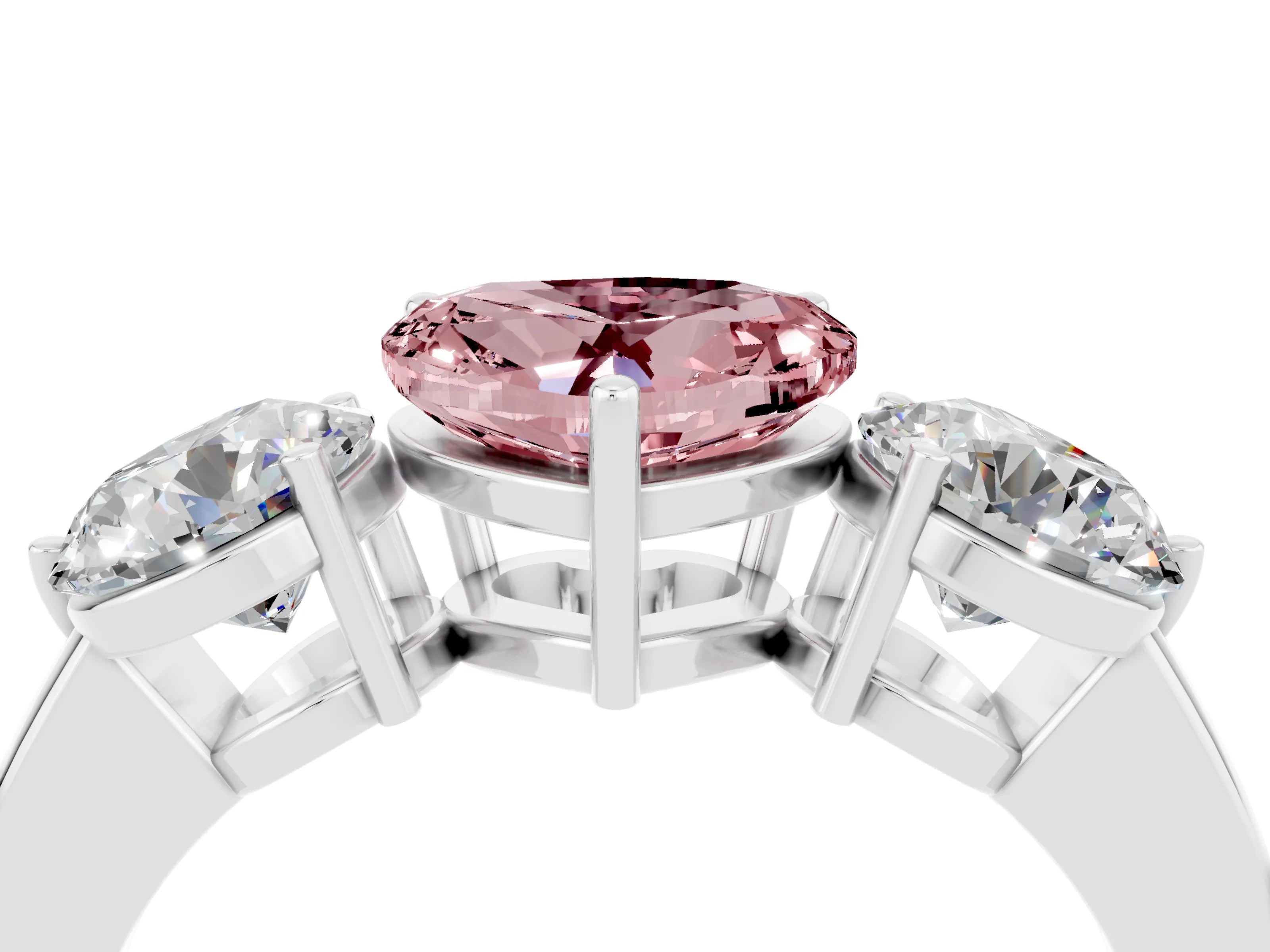 White gold Heart Cut Morganite Three-Stone Ring with Prong Setting and Classic Band_4