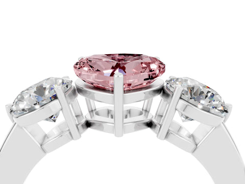White gold Heart Cut Morganite Three-Stone Ring with Prong Setting and Classic Band_4