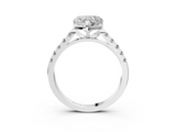 White gold Heart Cut Pavé Band Solitaire Ring with Four-Prong Setting_259
