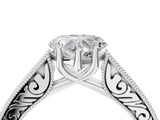 White gold Heart Cut Pave Band Milgrain Solitaire Ring_10