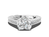 White gold Heart Cut Pave Band Milgrain Solitaire Ring_6