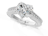 White gold Heart Cut Pave Band Milgrain Solitaire Ring_7
