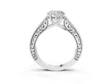White gold Heart Cut Pave Band Milgrain Solitaire Ring_9