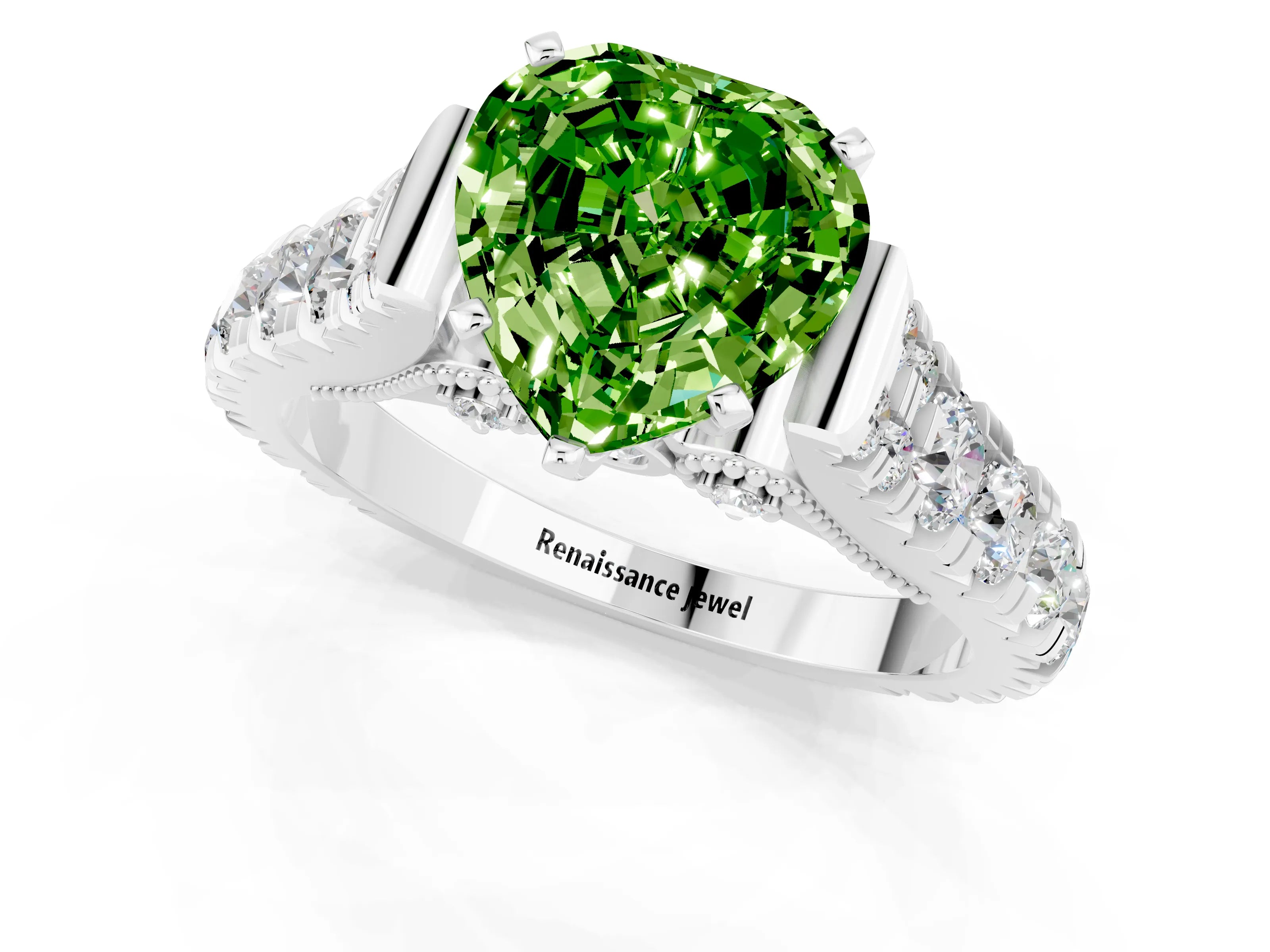 White gold Heart Cut Peridot Classic Solitaire Ring with Pavé Band and Four-Prong Setting_1