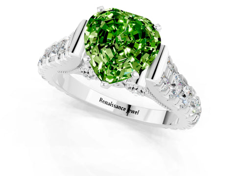 White gold Heart Cut Peridot Classic Solitaire Ring with Pavé Band and Four-Prong Setting_1