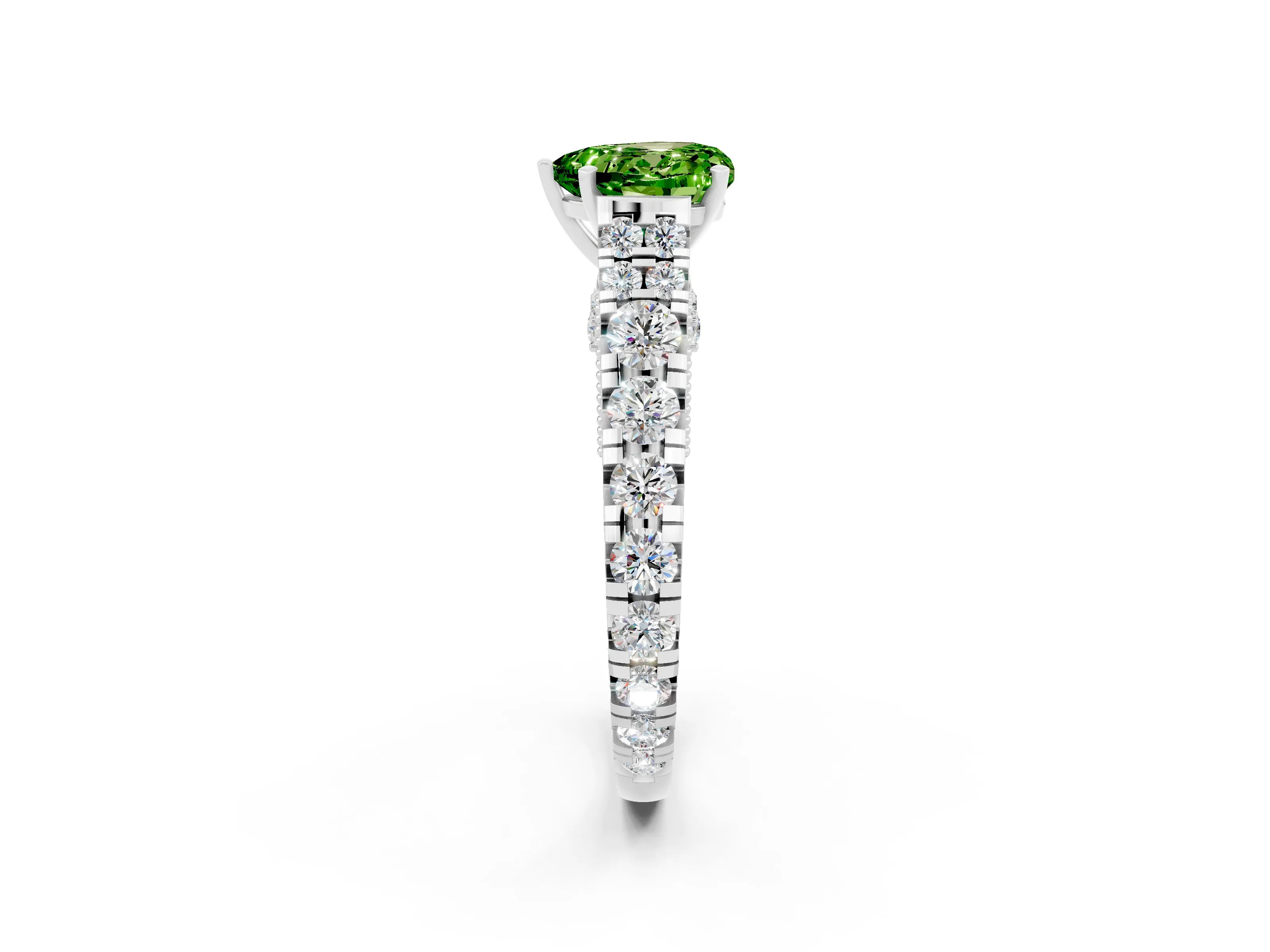 White gold Heart Cut Peridot Classic Solitaire Ring with Pavé Band and Four-Prong Setting_2