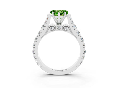 White gold Heart Cut Peridot Classic Solitaire Ring with Pavé Band and Four-Prong Setting_3