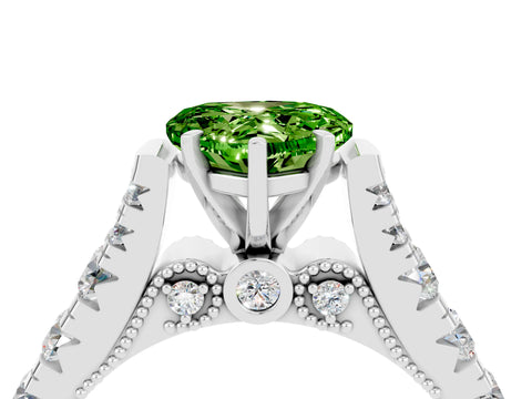 White gold Heart Cut Peridot Classic Solitaire Ring with Pavé Band and Four-Prong Setting_4