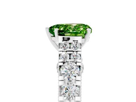 White gold Heart Cut Peridot Classic Solitaire Ring with Pavé Band and Four-Prong Setting_5