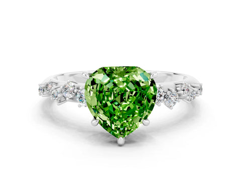 White gold Heart Cut Peridot Cluster Side Stone Solitaire Ring with Prong Setting_24