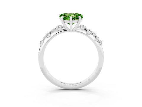 White gold Heart Cut Peridot Cluster Side Stone Solitaire Ring with Prong Setting_27
