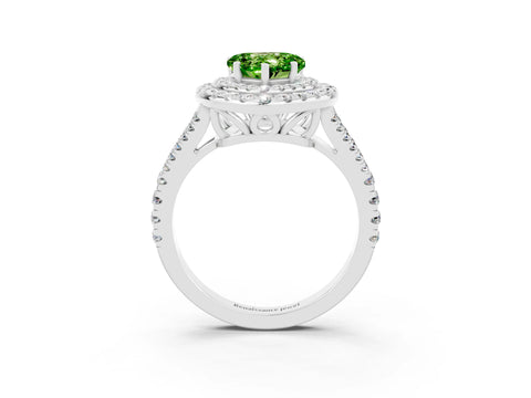 White gold Heart Cut Peridot Double Halo Ring with Pavé Band and Prong Setting_15