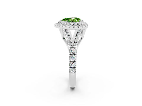 White gold Heart Cut Peridot Double Halo Ring with Split Shank and Prong Setting_14