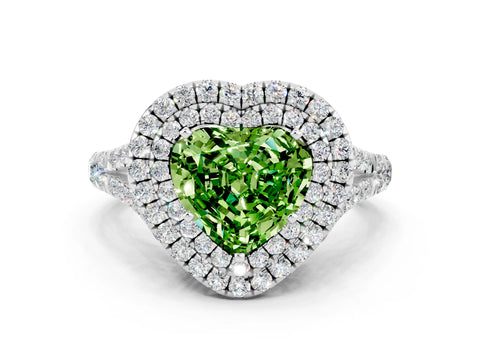 White gold Heart Cut Peridot Double Halo Ring with Split Shank and Prong Setting_24