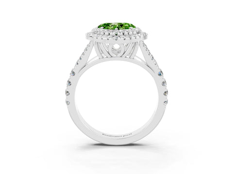 White gold Heart Cut Peridot Double Halo Ring with Split Shank and Prong Setting_27