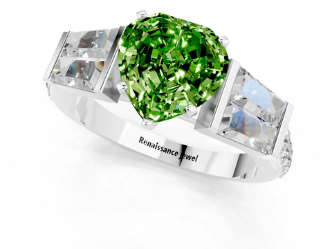 White gold Heart Cut Peridot Engagement Ring with Baguette Side Stones and Channel Set Band_1